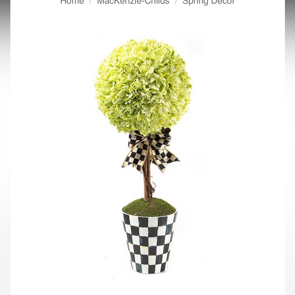 MacKenzie-Childs florabundaFloral Topiary with Checkered Bow, 21 inch’s tall